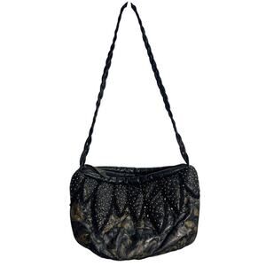 Vintage Rita Diana for Mylinka Black Metallic Rhinestone Leather Crossbody Purse
